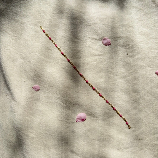 Pink enamel gold paperclip chain permanent jewellery by Aura-Link Perth